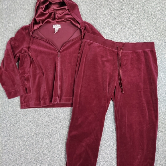 New York Laundry Pants - Maroon Velour Hoodie Set, New York Laundry, Plus Size 2XL